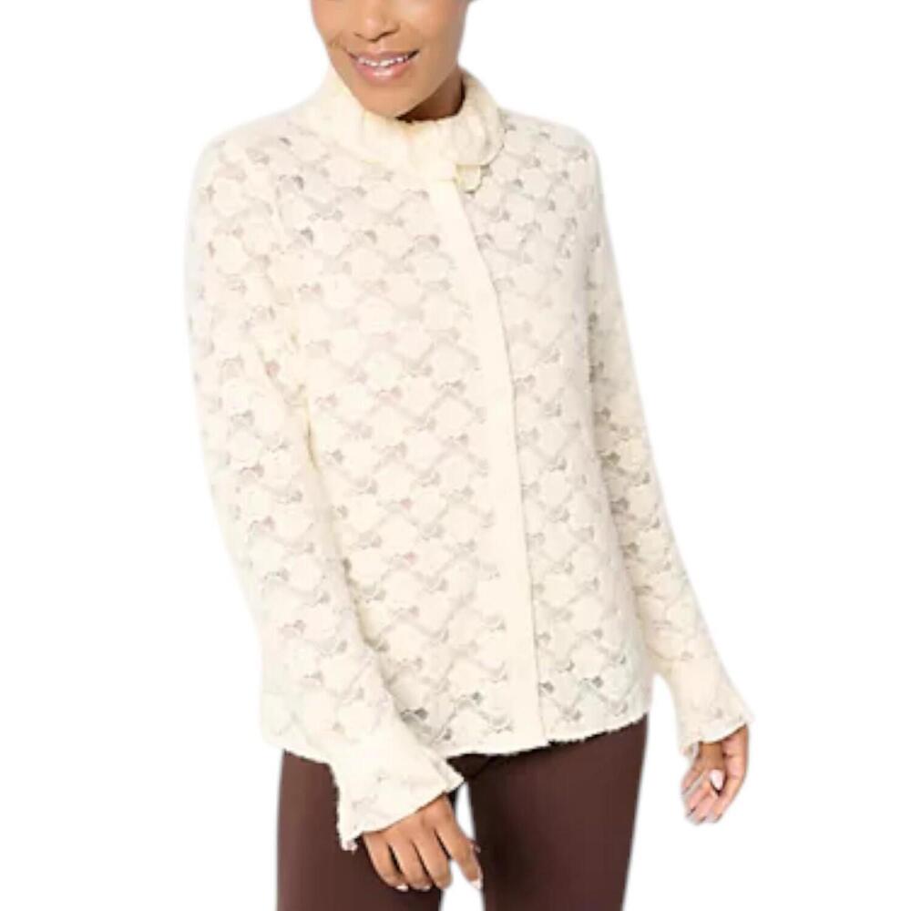Studio Park x Sandra Bennett Woven Lace Button Front Blouse Cream - Regular